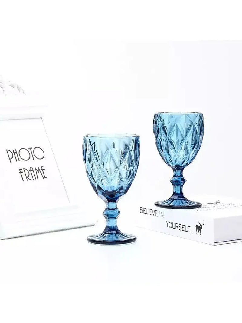 Set of 6 Cups Diamond Cup Glass (Diamond Blue, Golden, Smoke, Transparent, Brown)