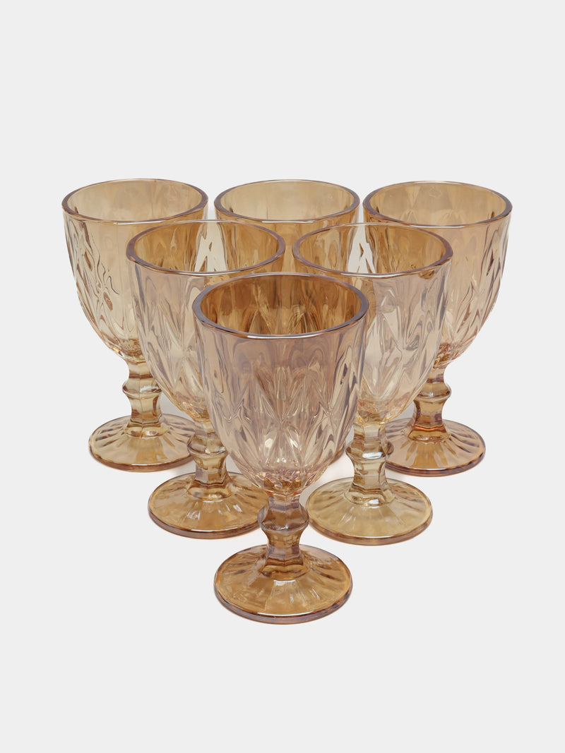 Set of 6 Cups Diamond Cup Glass (Diamond Blue, Golden, Smoke, Transparent, Brown)