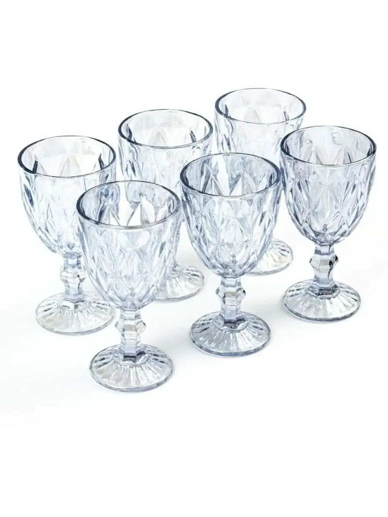 Set of 6 Cups Diamond Cup Glass (Diamond Blue, Golden, Smoke, Transparent, Brown)