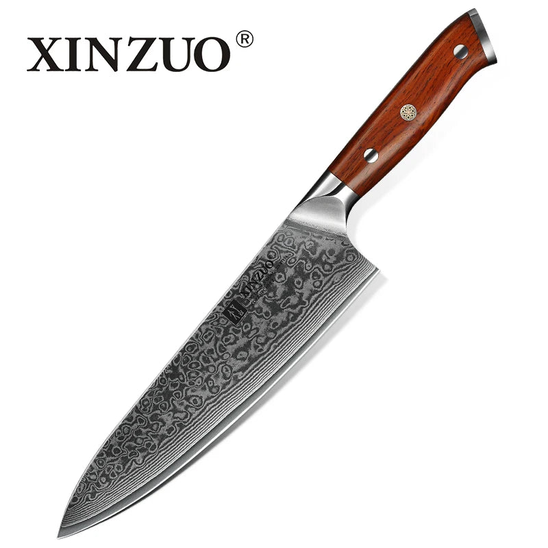 XINZUO 1PCS or 3PCS Kitchen Knife Sets Japanese Forged Damascus Steel Chef Santoku Knives Stainless Steel Rosewood Handle