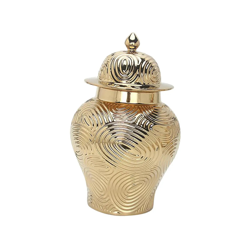 Ceramic Vase Ginger Jar with Lid Golden Pattern for Office Decoration