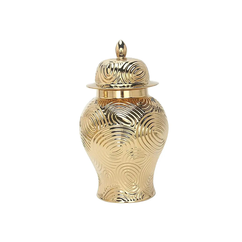 Ceramic Vase Ginger Jar with Lid Golden Pattern for Office Decoration