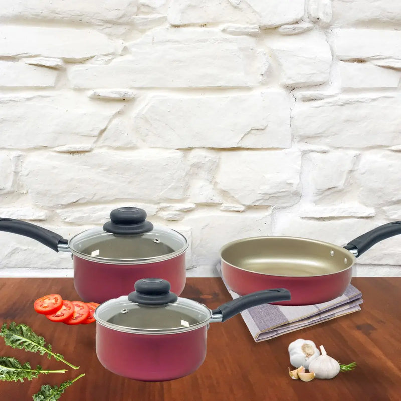 3 Pcs Colorful Premium Non-stick Cookware Kit with Frying Pan