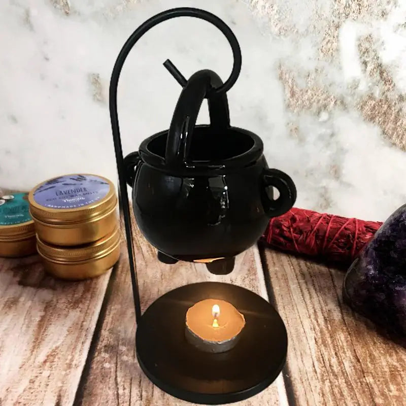 Hanging Cauldron Wax Burner Witches Caldron Pot Candle Holder Black EssentialOil Incense Aroma Diffuser Home Decor Spirit