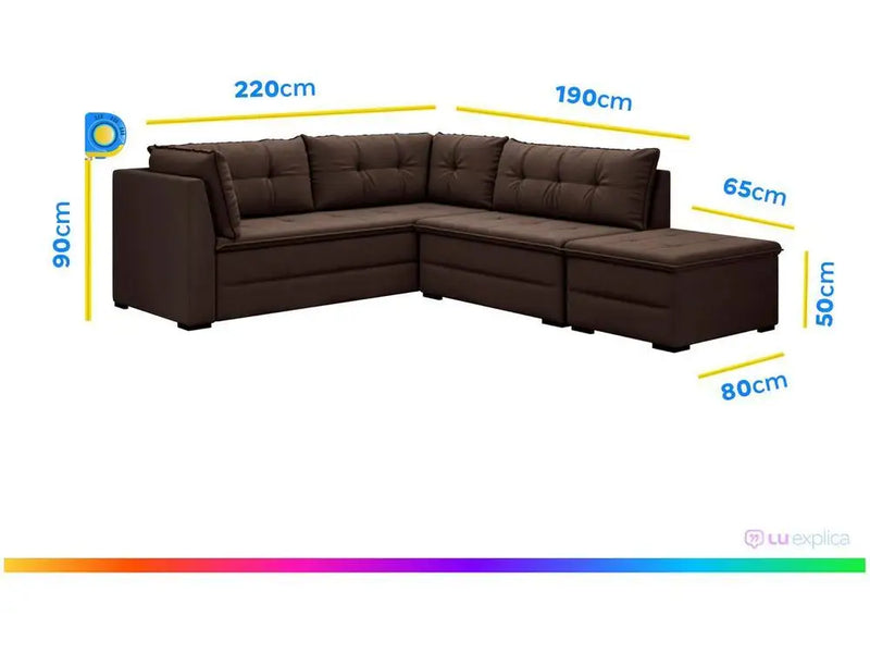 Corner Sofa 6 Places with Puff Veluplus Vegas