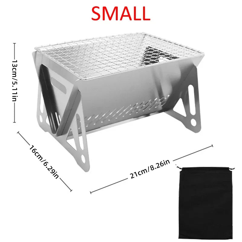 Portable Folding Barbecue Grill Heating Stoves Multifunction Camping BBQ Grill Rack Net Firewood Stove Stainless steel BBQ Grill