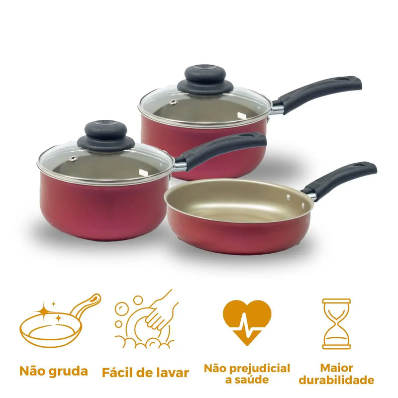 3 Pcs Colorful Premium Non-stick Cookware Kit with Frying Pan