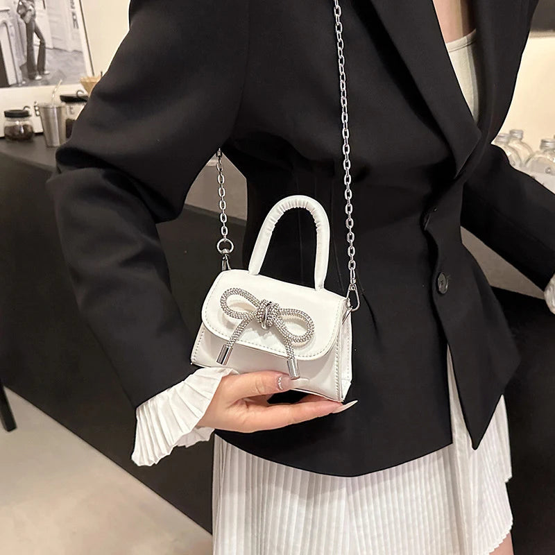 Bow Design Solid Color Mini Shoulder Bag PU Leather Flap Crossbody Bags For Women 2024 Fashion Female Chain Purse And Handbags