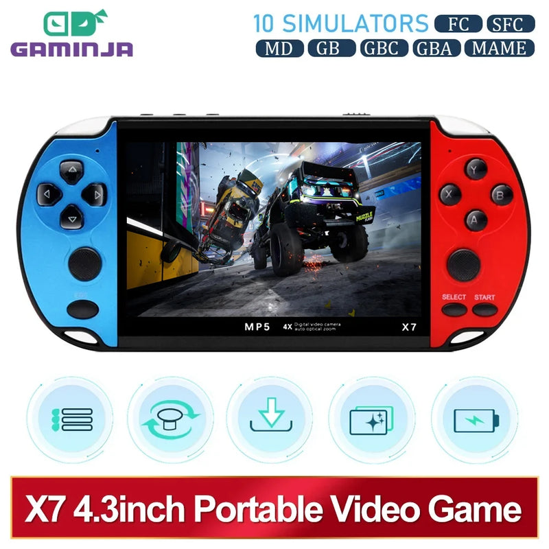 GAMINJA X7 4.3inch Handheld Game Console IPS Screen Video Game Player HD Game Console Built-in 10000 Games For GBA GBC NES GBC